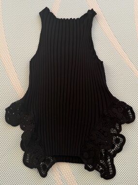 Zara Black Ribbed Lace-Trim tank top sleeveless top size S